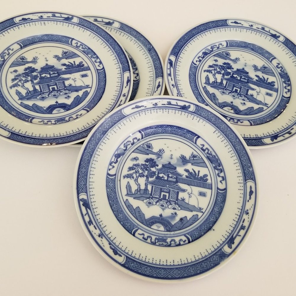 Vintage Blue Pagoda Dessert/Pie Plates Set of 4